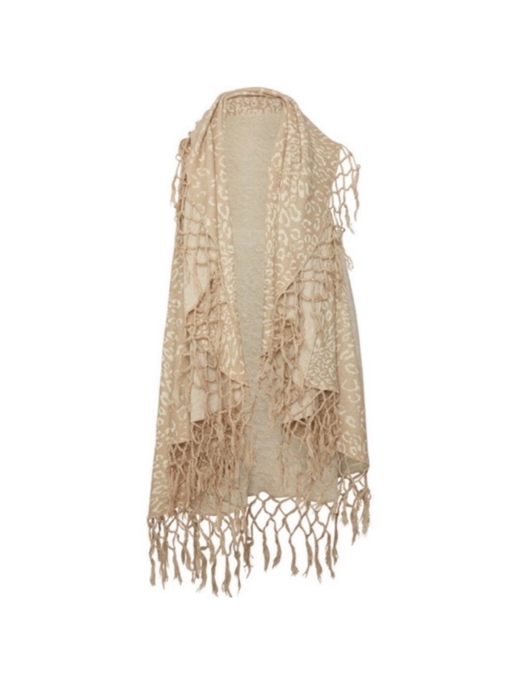 lèRumi Cream & White Animal Print Fringe Cardigan Ruana Poncho Wrap, One Size - Picture 13 of 14